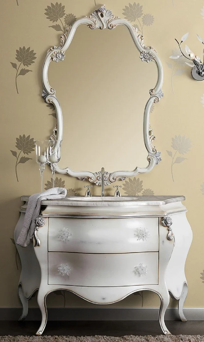 Luxury Baroque bathroom set white / silver - 1 Baroque washbasin & 1 Baroque wall mirror - Luxury bathroom furniture in Baroque style - Baroque furniture - Luxury quality - Made in Italy
