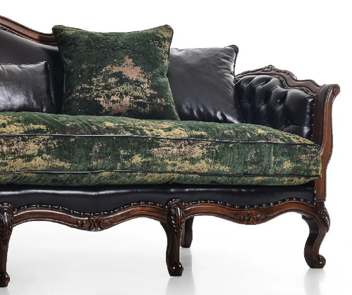 Luxury Baroque Leather Sofa Black / Green / Brown - Magnificent Living Room Sofa with High-Quality Genuine Leather - Luxury Living Room Furniture in Baroque Style - Baroque Furniture - Noble & Magnificent