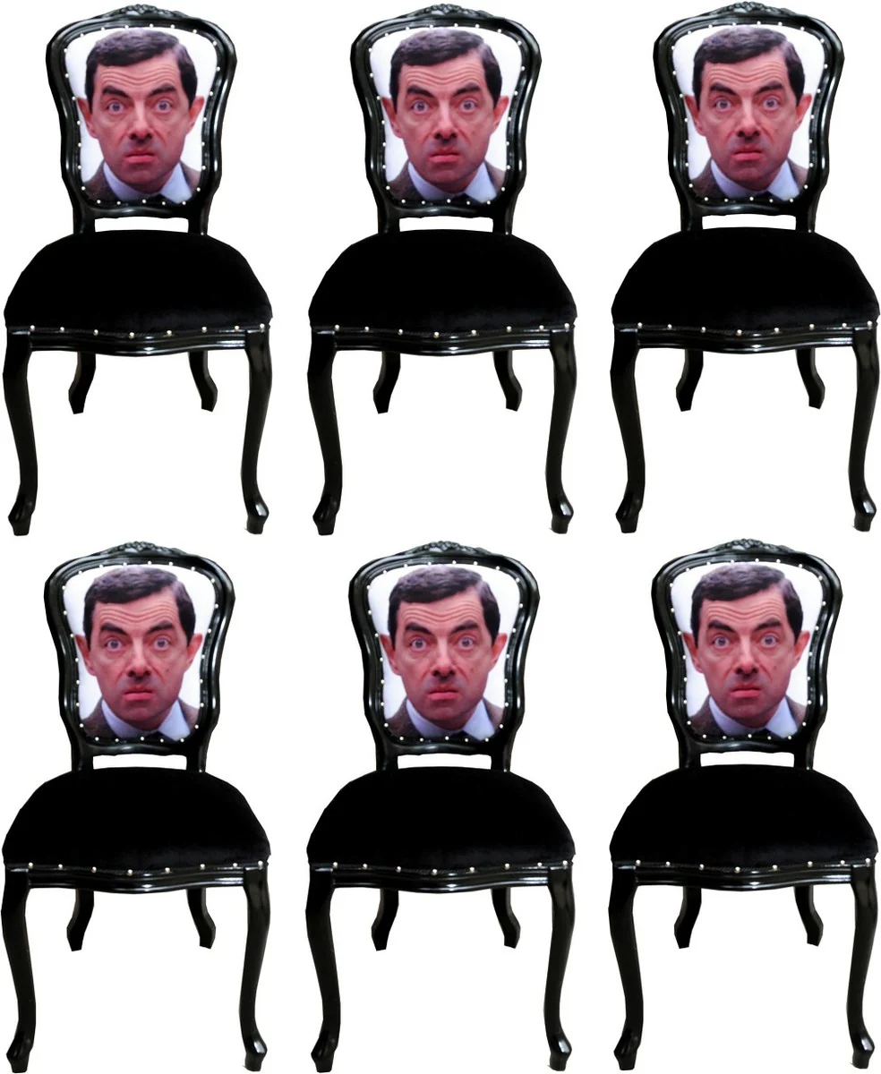 Luxury baroque dining room set caricature multicolored / black 55 x 54 x H. 103 cm - 6 handmade dining room chairs - designer chairs - baroque dining room furniture