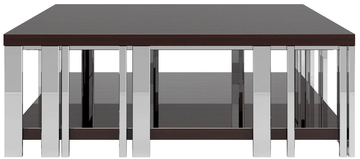 Luxury Art Deco coffee table dark brown / silver 120 x 120 x H. 45 cm - Elegant square living room table - Art Deco furniture - Luxury quality