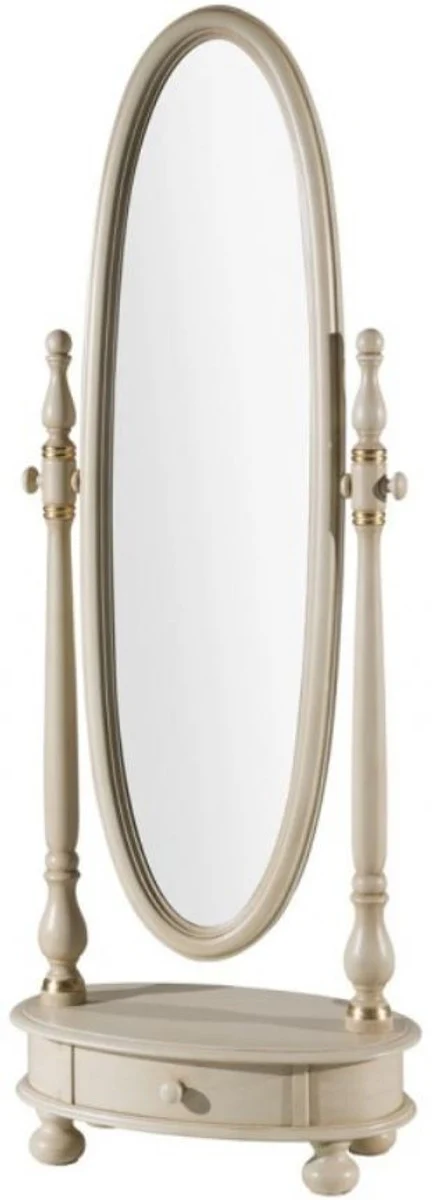 Luxury Baroque standing mirror ivory / gold 62 x 37 x H. 169 cm - Oval bedroom mirror with drawer - Luxury quality - Made in Italy