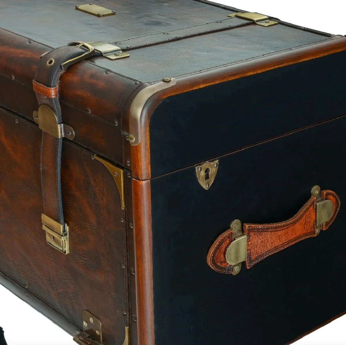 Luxury leather minibar in suitcase look dark brown / black / brass 45.5 x 45.5 x H. 73 cm - real leather minibar - bar furniture - real leather furniture - luxury furniture in suitcase look