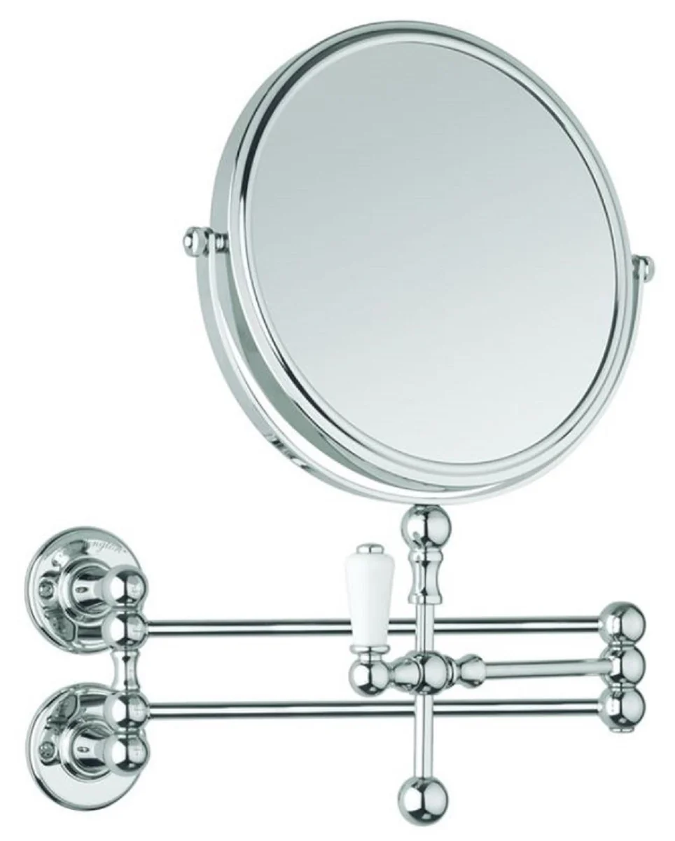 Luxury Art Nouveau cosmetic mirror silver / white 13.7 x 39.4 x H. 29.3 cm - Adjustable cosmetic wall mirror - Chrome-plated make-up mirror - Art Nouveau bathroom accessories