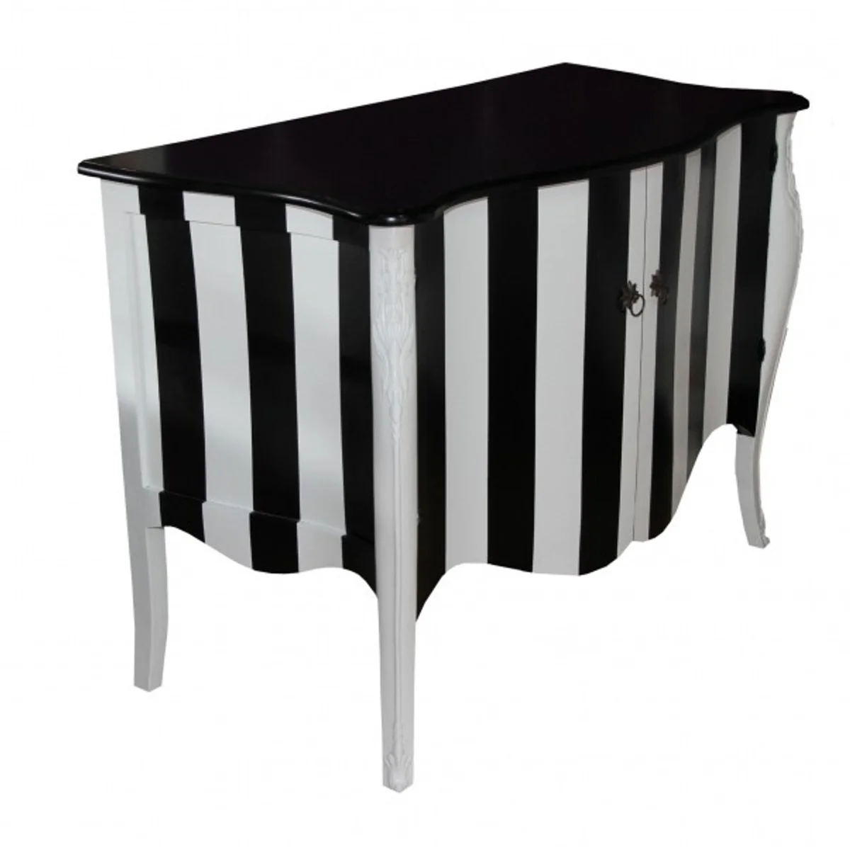 Baroque chest of drawers black/white stripes 120cm Mod - antique style furniture