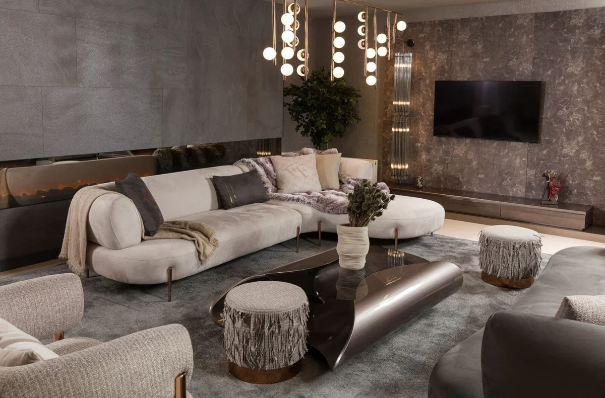 Luxury designer coffee table gray / black 140 x 90 x H. 35 cm - Living room table with glass top - Living room furniture - Hotel furniture - Luxury designer furniture - Luxury collection