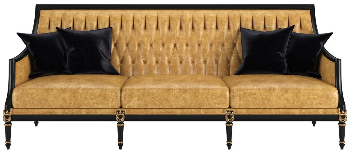 Luxury baroque living room leather sofa gold / black / antique gold 235 x 95 x H. 95 cm - Noble living room furniture in the baroque style