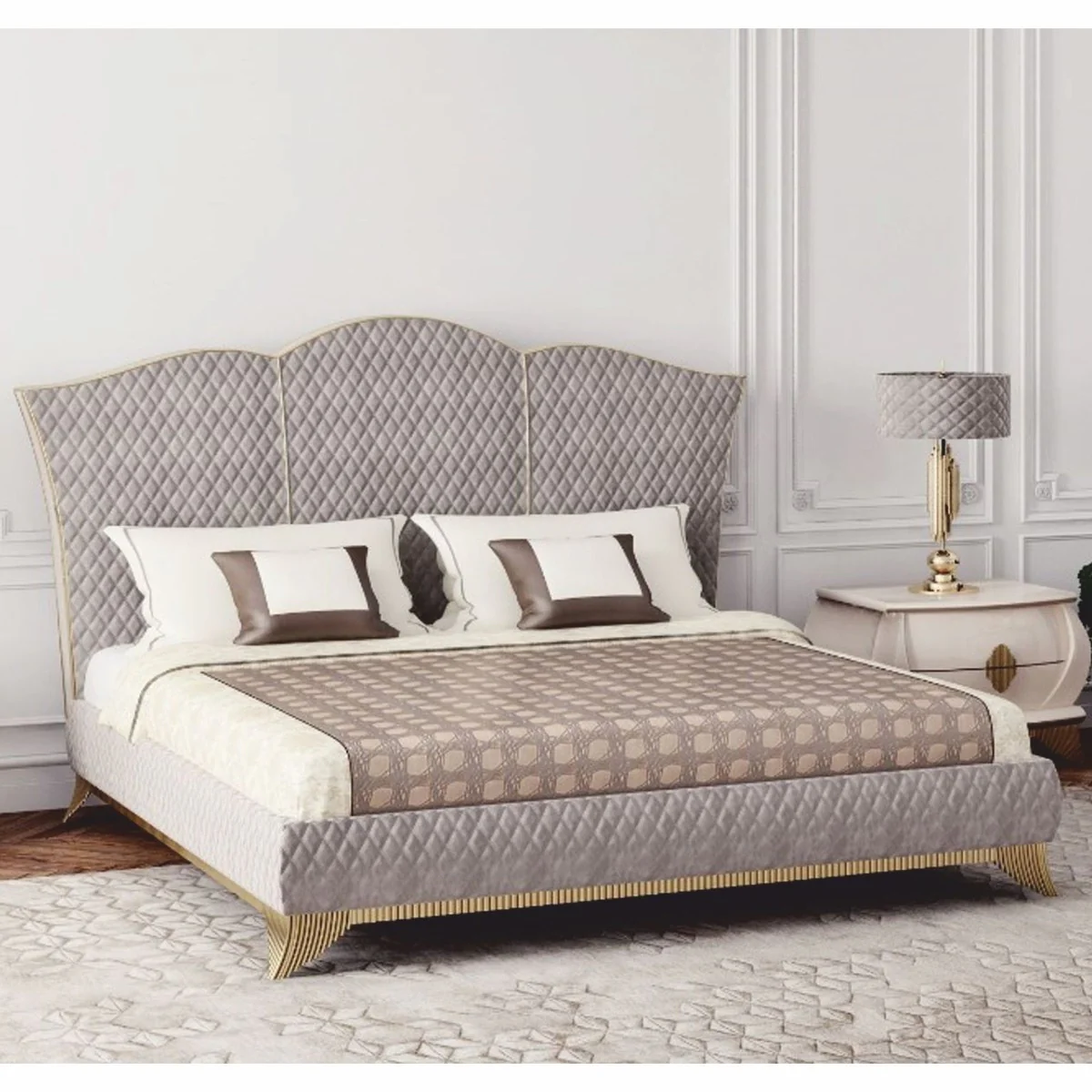 Luxury Art Deco Double Bed Gray / Gold - Bedroom & Hotel Furniture