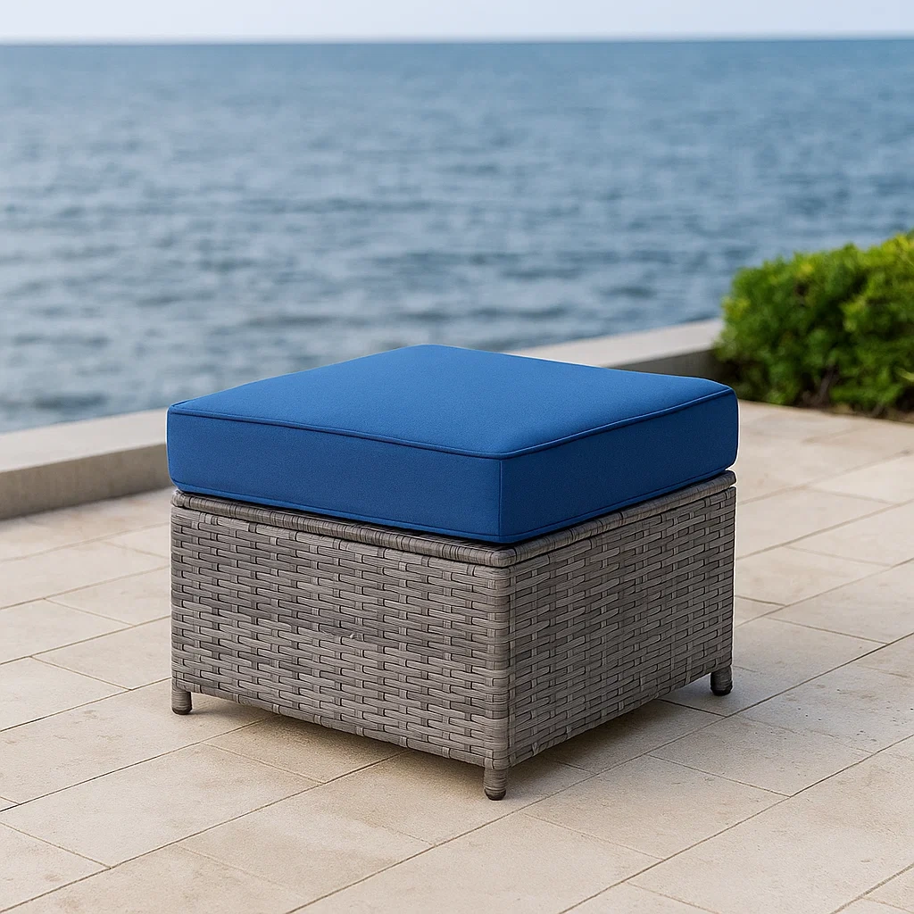Gartenhocker, blau, Rattan, 60 x 60 x 35 cm