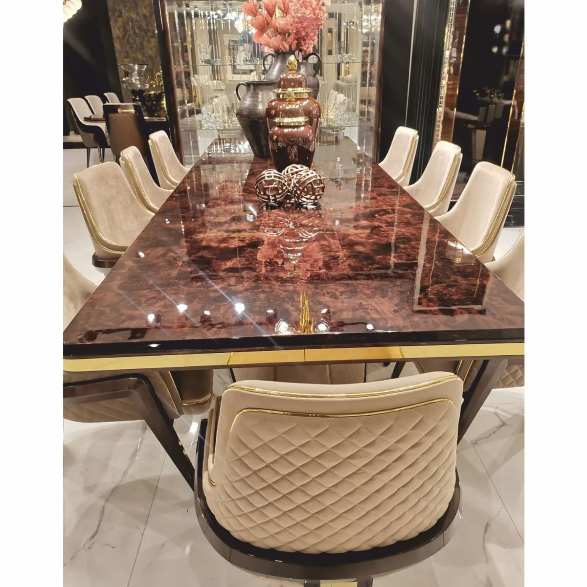 Luxury Art Deco Dining Room Set - Dining Table & 6 Dining Room Chairs with Armrests