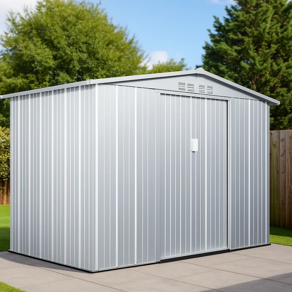 Gartenhaus mit Schiebetüren, hellgrau, verzinkter Stahl, für den Außenbereich, 273×180×192 cm - ccYt13Wn9u48