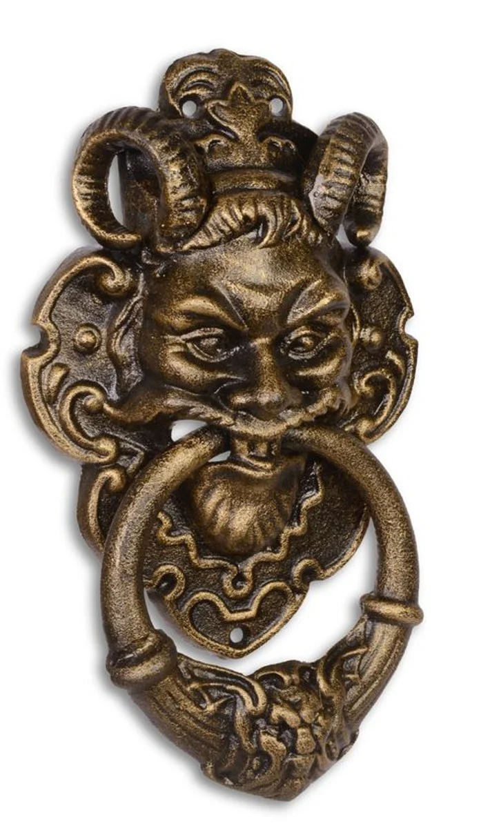 Door Knocker Baroque Devil Face Cast Iron Bronze 32.7 cm - Antique Art Nouveau Wilhelminian Style