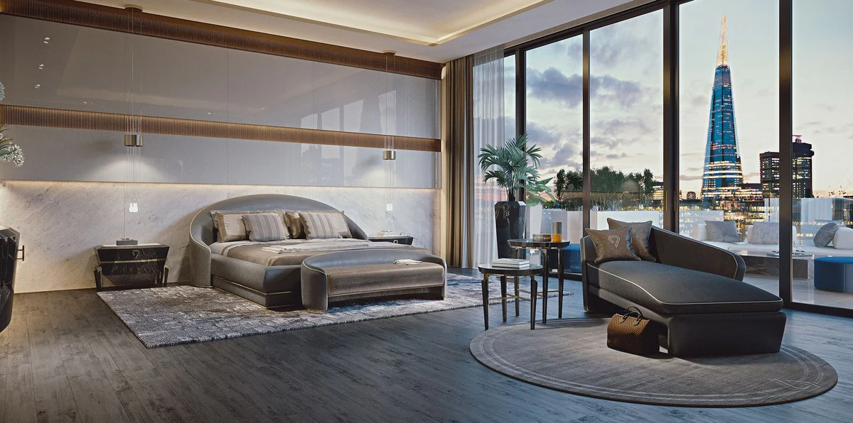 Luxury Hotel Chaise Longue Gray / White 178 x 98 x H. 80 cm - Solid Wood Recamiere - Hotel Furniture - Luxury Quality - Made in Italy