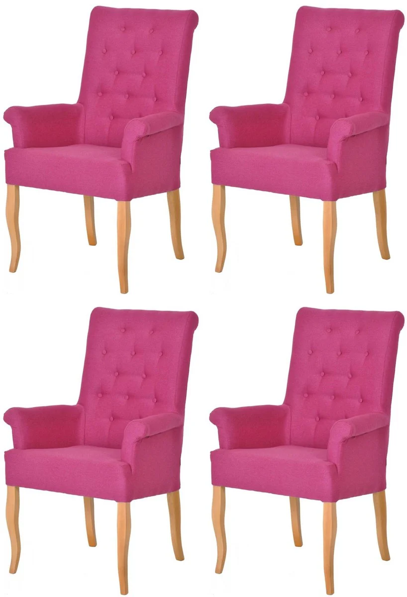 Chesterfield Neo Baroque Dining Room Chair Set of 4 Pink / Natural Colors - Kitchen Chairs with Armrests - Dining Room Furniture - Chesterfield Furniture - Neo Baroque Furniture