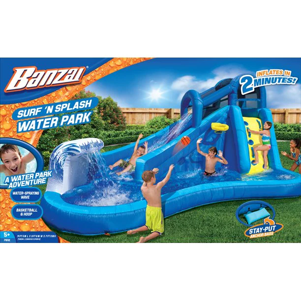 Banzai Surf N Splash Water Park Aufblasbare Wasserrutsche mit Basketballkorb