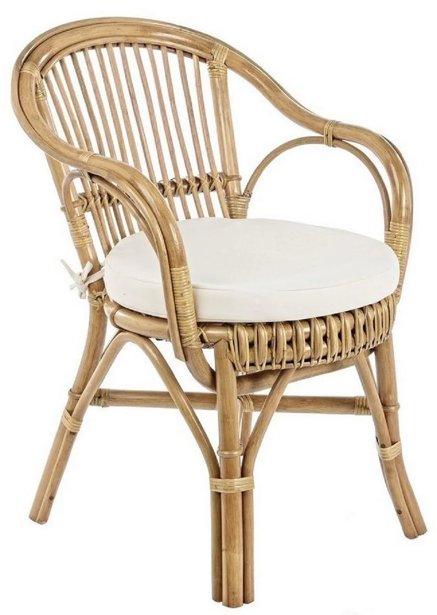 Luxury garden chair set of 4 natural colors / white 57 x 61 x H. 80 cm - Rattan chairs with armrests and seat cushions - Modern rattan garden and patio furniture