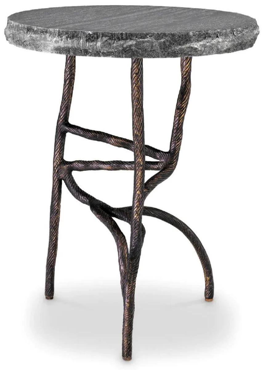 Luxury side table vintage brass / black Ø 45.5 x H. 58 cm - Round brass table with marble top - Living room furniture - Luxury furniture - Living room furnishings - Luxury quality