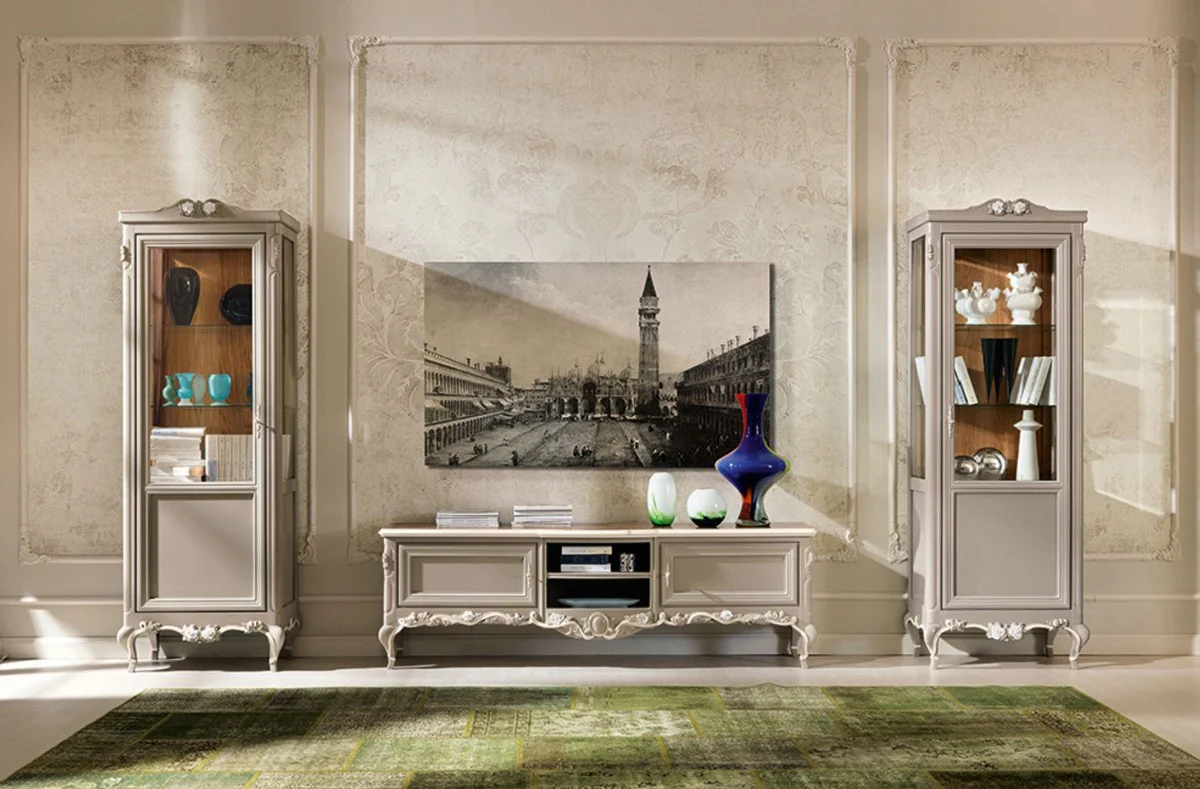 Luxury Baroque Display Cabinet Gray / Cream / Brown - Handcrafted Italian Baroque Style Display Cabinet - Baroque Style Furniture - Italian Baroque Furniture - Luxury Quality - Made in Italy