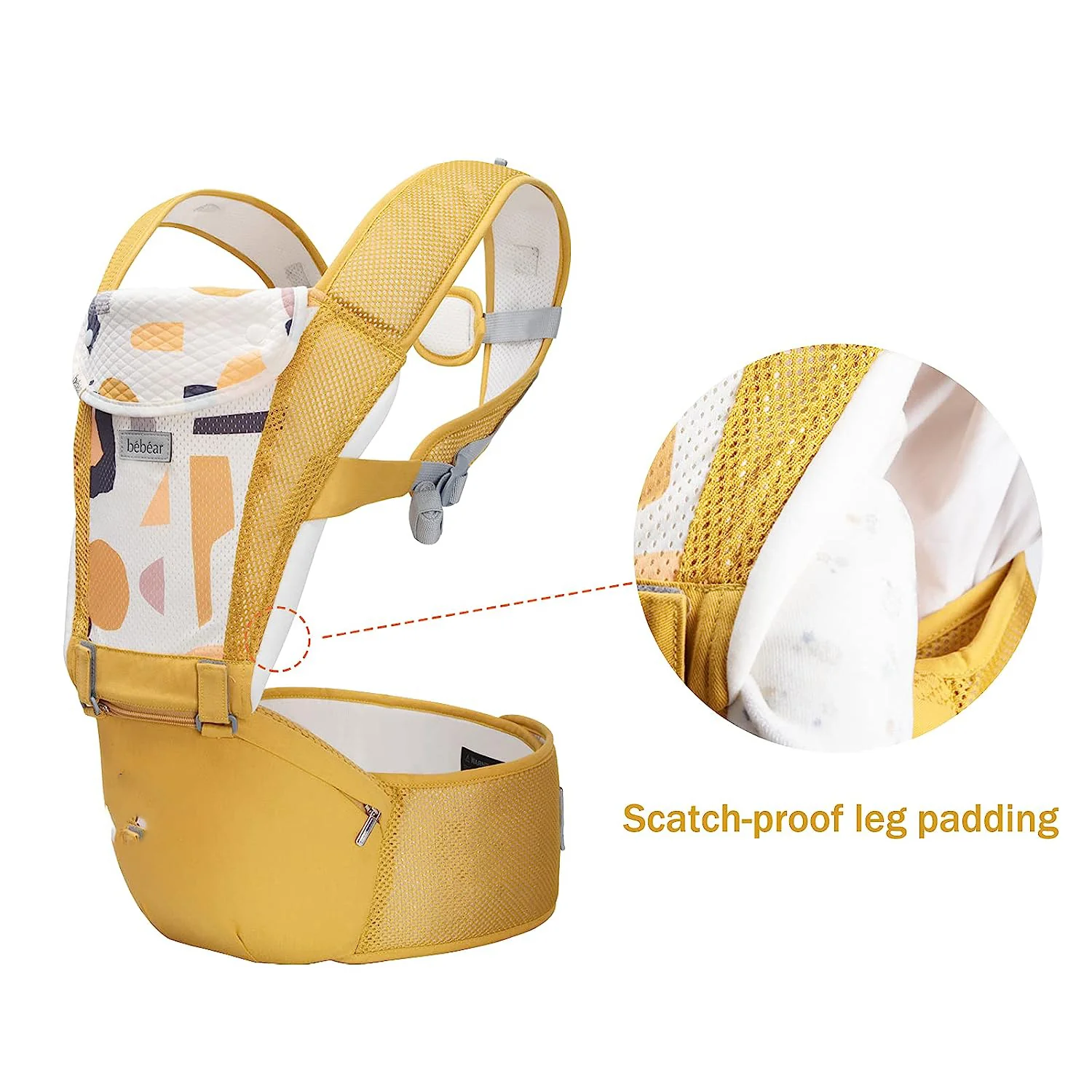 Babytrage für Neugeborene bis Kleinkinder, Baby-Hüfttrage mit Kopfhaube, Taillenverlängerung und 3 Beißpolstern (grau)