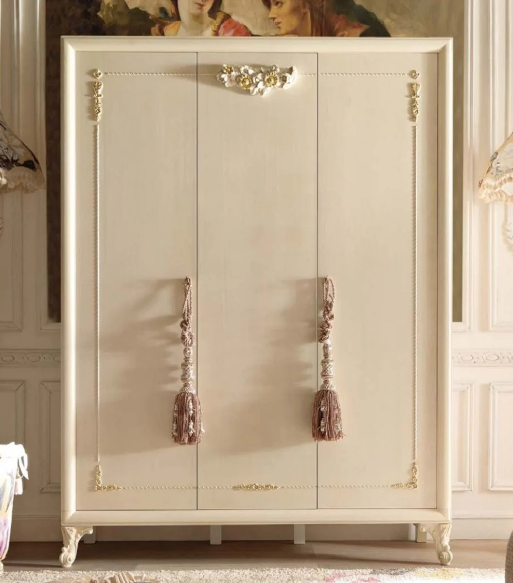 Luxury Baroque Bedroom Wardrobe Cream / Gold - Handmade Wardrobe with 3 Doors - Baroque Bedroom Furniture - Luxury Quality - Made in Italy