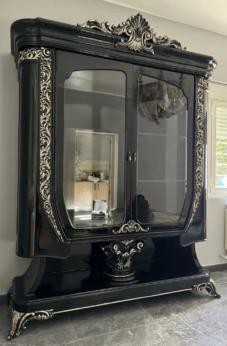 Luxury Baroque Display Cabinet Black / Silver - Handcrafted Baroque Furniture