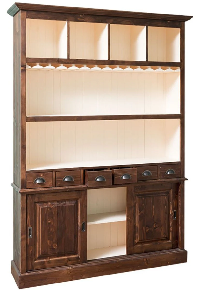 Country house style bar cabinet brown / white 150 x 35 x H. 210 cm - solid wood cabinet - country house style bar furniture