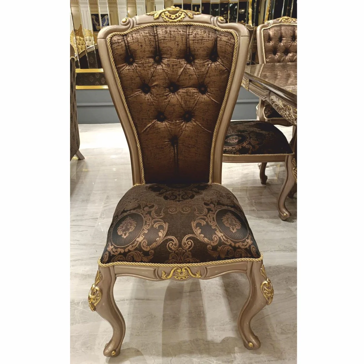 Luxury Baroque Dining Room Set Gray / Black / Gold - 1 Dining Table & 6 Chairs