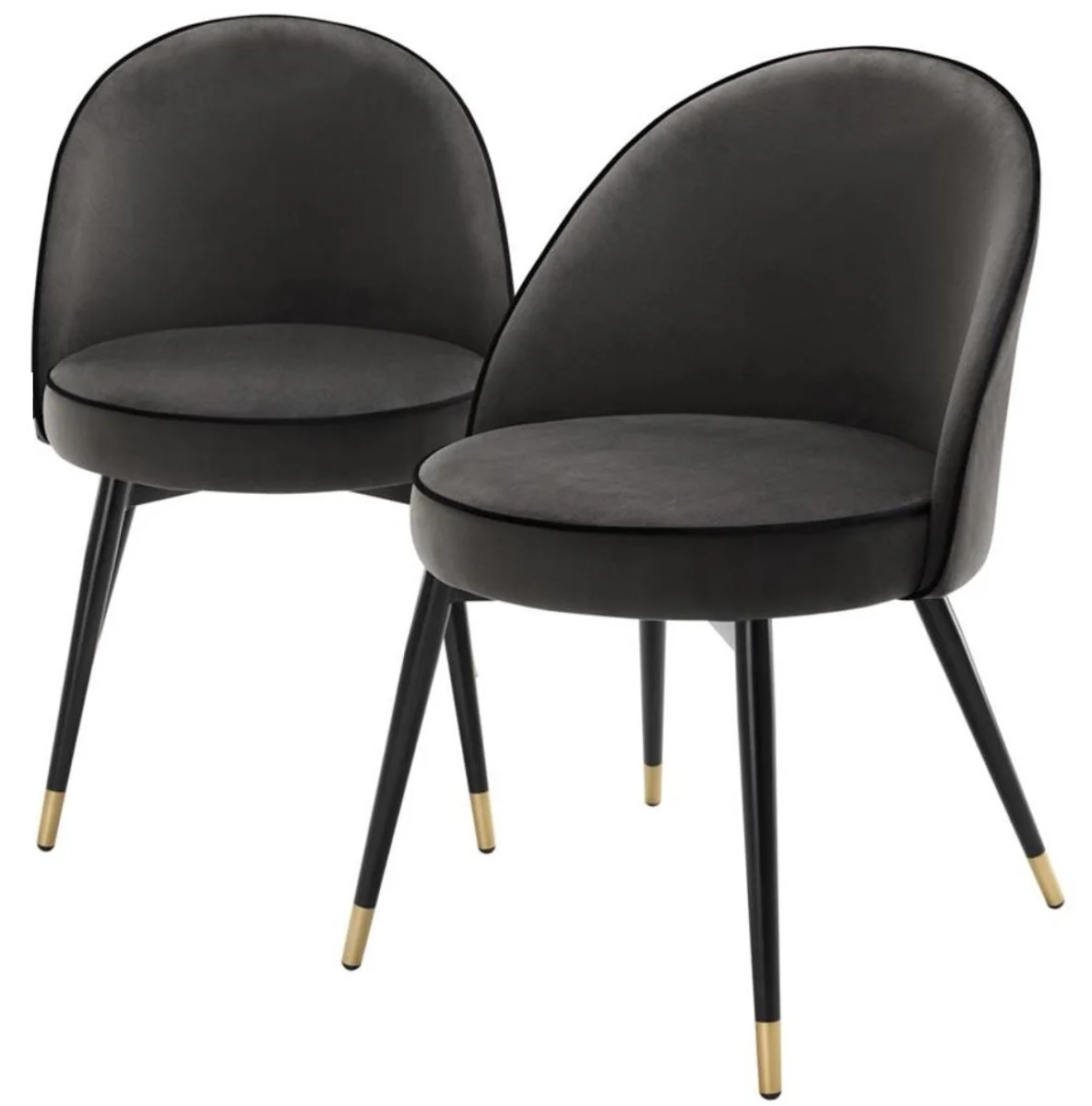 Luxury dining room chair set dark gray / black / brass 55 x 64 x H. 83 cm - Dining room furniture - Luxury collection