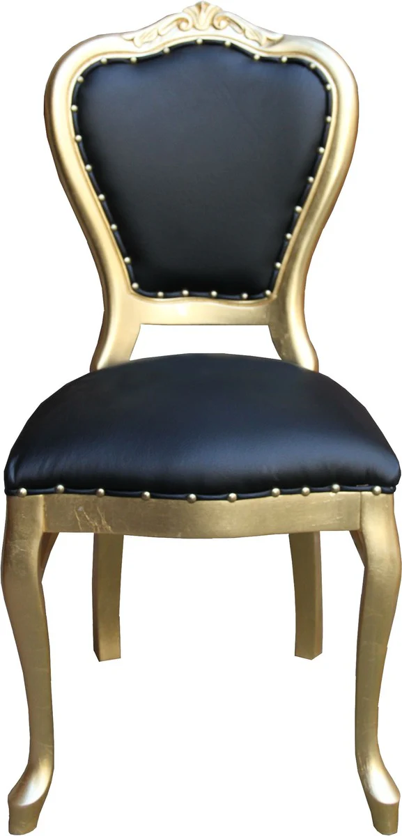 Baroque Luxury Dining Chair Black Faux Leather / Gold - Handmade Furniture