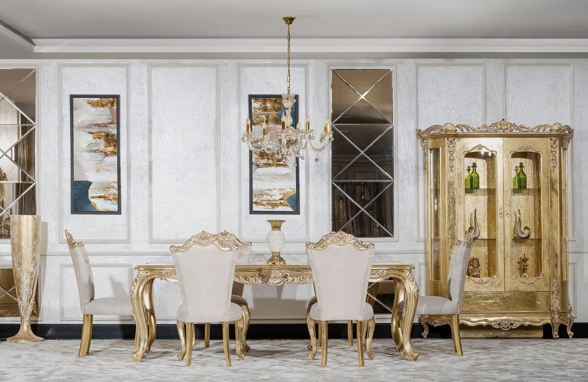 Luxury baroque display cabinet gold - handmade solid wood display cabinet with 2 glass doors and drawer - luxury furniture in baroque style - baroque furniture - noble & magnificent