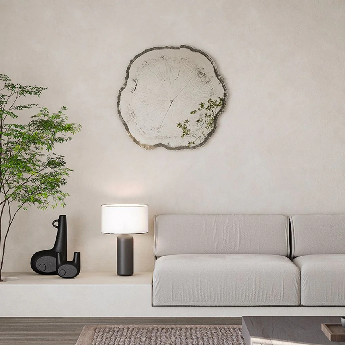 Luxury wall mirror in tree disc design white / black 80 x 2.5 x H. 78 cm - living room mirror - bedroom mirror - cloakroom mirror - luxury furniture - luxury interior