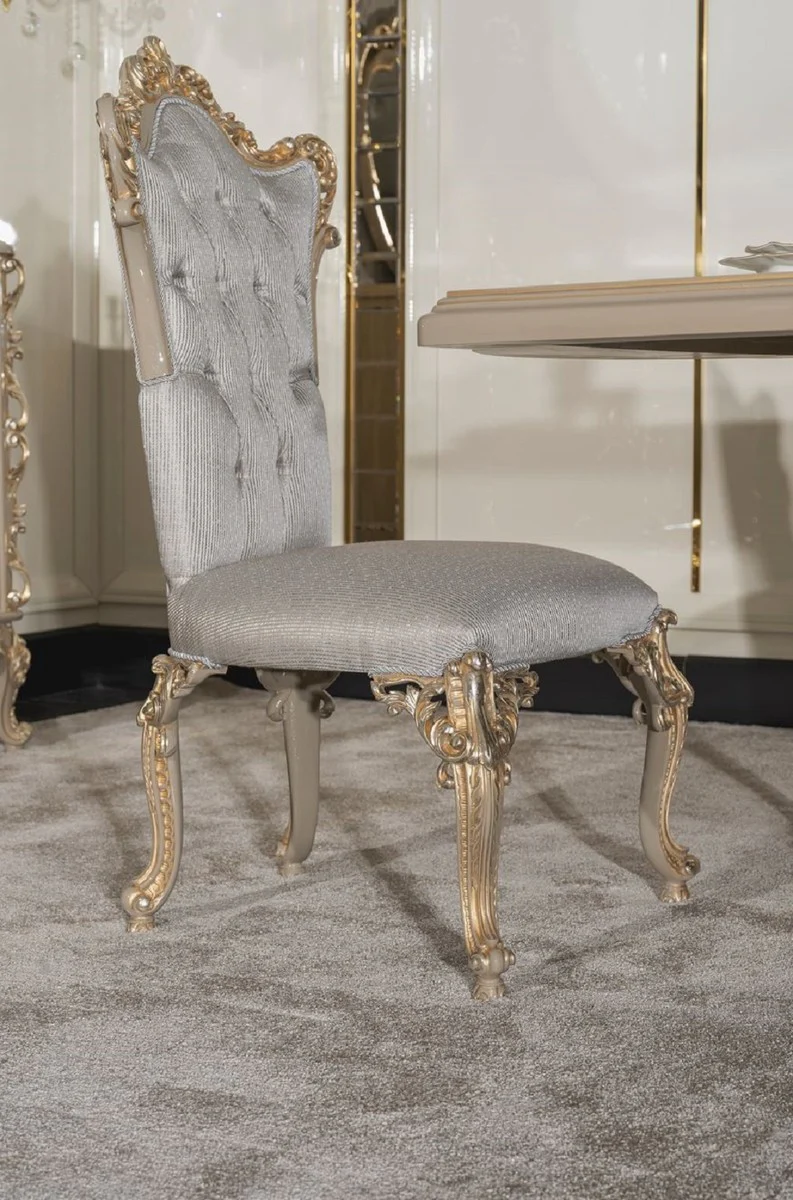 Luxury Baroque Dining Room Chair Set of 6 Silver / Gray / Gold - Magnificent Baroque Style Kitchen Chairs - Luxury Dining Room Furniture in Baroque Style - Baroque Dining Room Furniture - Baroque Style Furniture