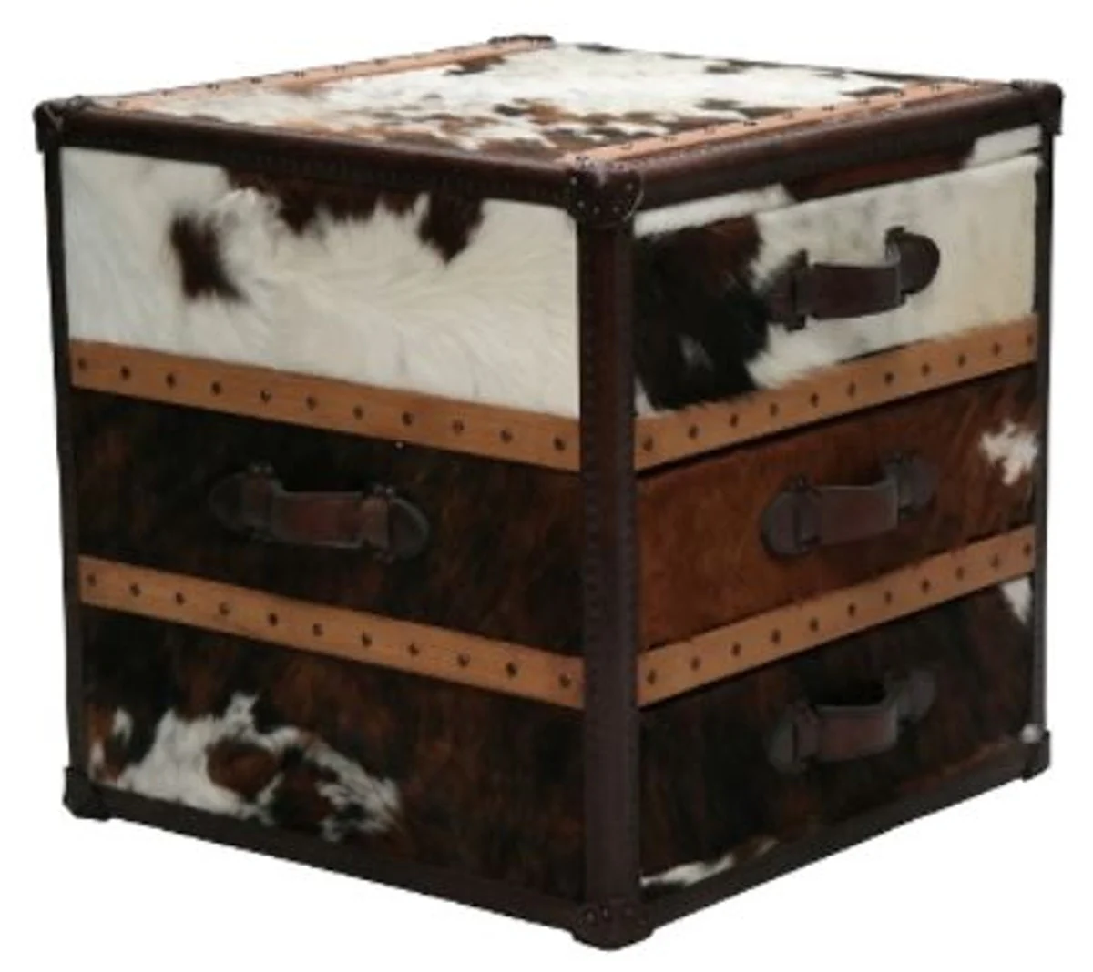 Luxury side table with 3 drawers brown / white 63 x 60 x H. 67 cm - handmade side table in a suitcase look