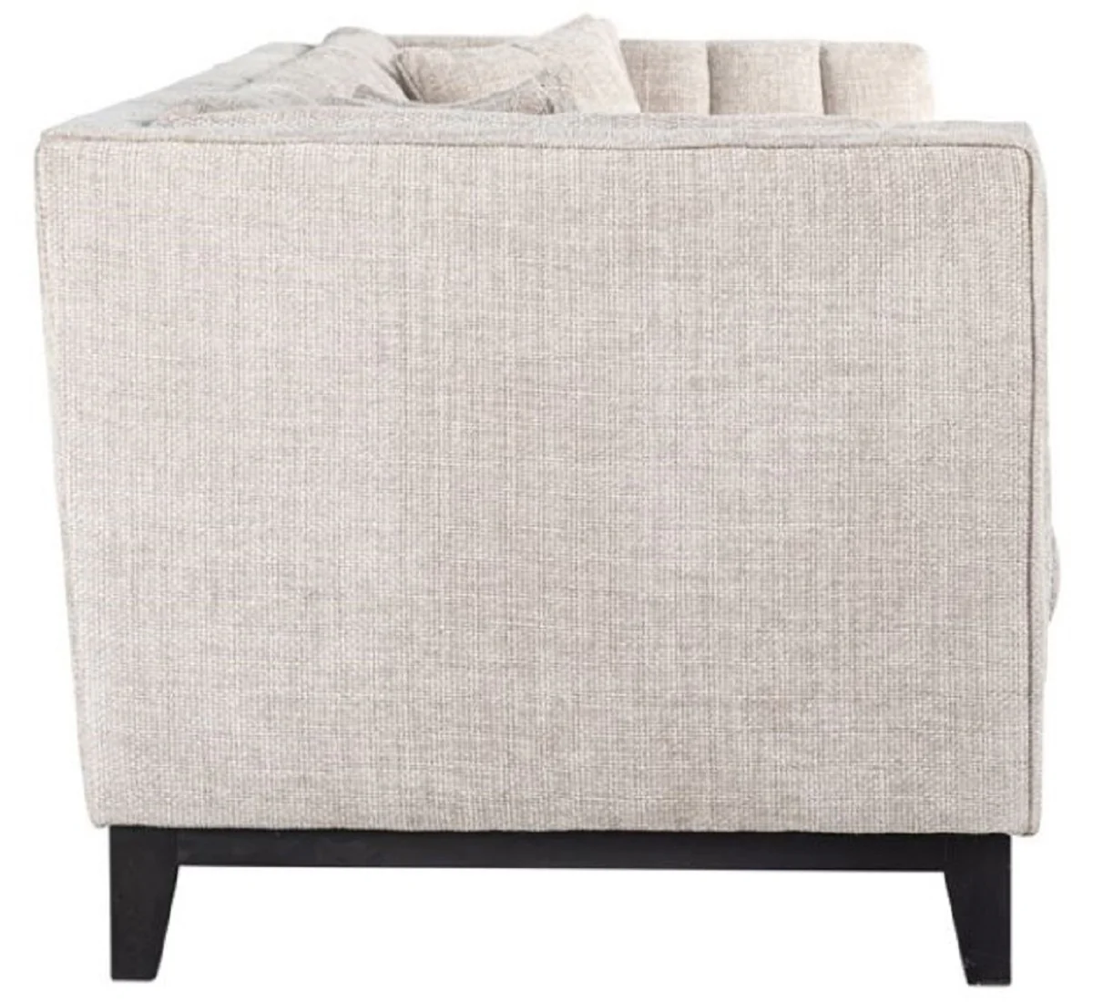 Luxus Samt Sofa Naturfarben / Schwarz 255 x 91 x H. 77 cm - Wohnzimmer Sofa mit 4 Kissen - Wohnzimmer Möbel - Luxus Möbel - Wohnzimmer Einrichtung - Luxus Einrichtung - Luxus Qualität