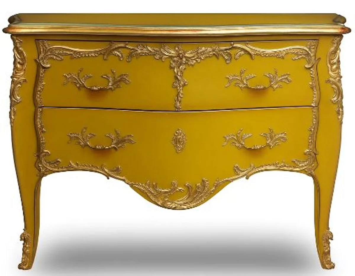 Baroque chest of drawers with 2 drawers antique yellow / gold - handmade solid wood chest of drawers in baroque style - handmade baroque furniture - noble & magnificent
