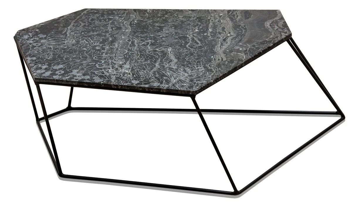 Designer coffee table black with pattern / black 89 x 54 x H. 30 cm - luxury living room table with marble top