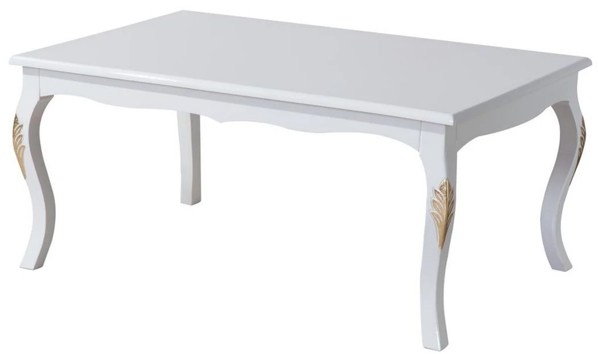 Luxury baroque coffee table white / gold 110 x 77 x H. 45 cm - solid wood living room table in baroque style - baroque furniture