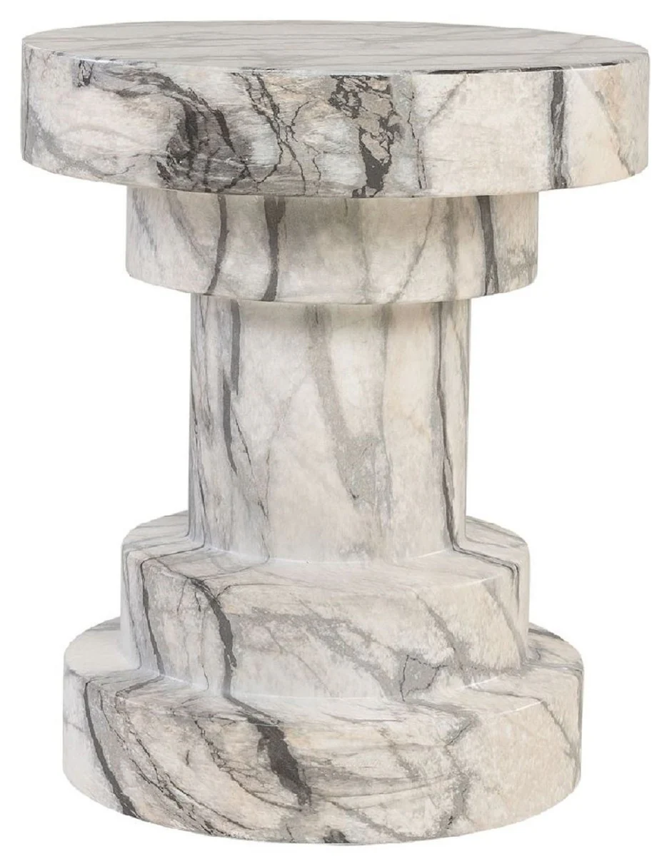 Luxury side table / stool in marble look white Ø 38 x H. 45 cm - Living room furniture in marble look - Luxury furniture - Luxury collection