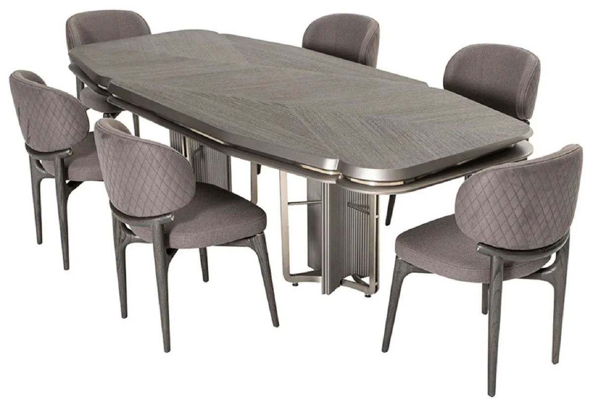 Luxury dining room set gray / silver - 1 luxury dining table & 6 luxury dining chairs - dining room furniture - luxury furniture - luxury furnishings