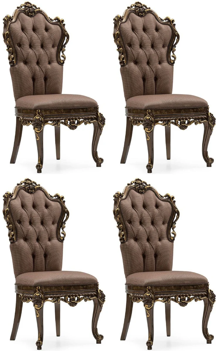 Luxury Baroque Dining Room Chair Set of 4 Gray / Brown / Gold - Magnificent Baroque Style Kitchen Chairs - Luxury Dining Room Furniture in Baroque Style - Baroque Dining Room Furniture - Baroque Style Furniture