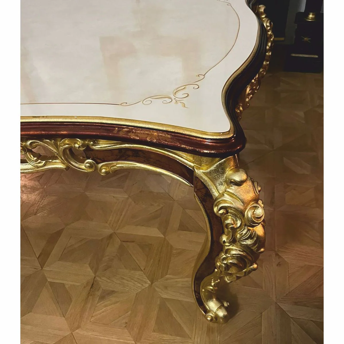 Luxury Baroque Dining Table Cream / Gold / Brown 225 cm - Baroque Dining Room Furniture