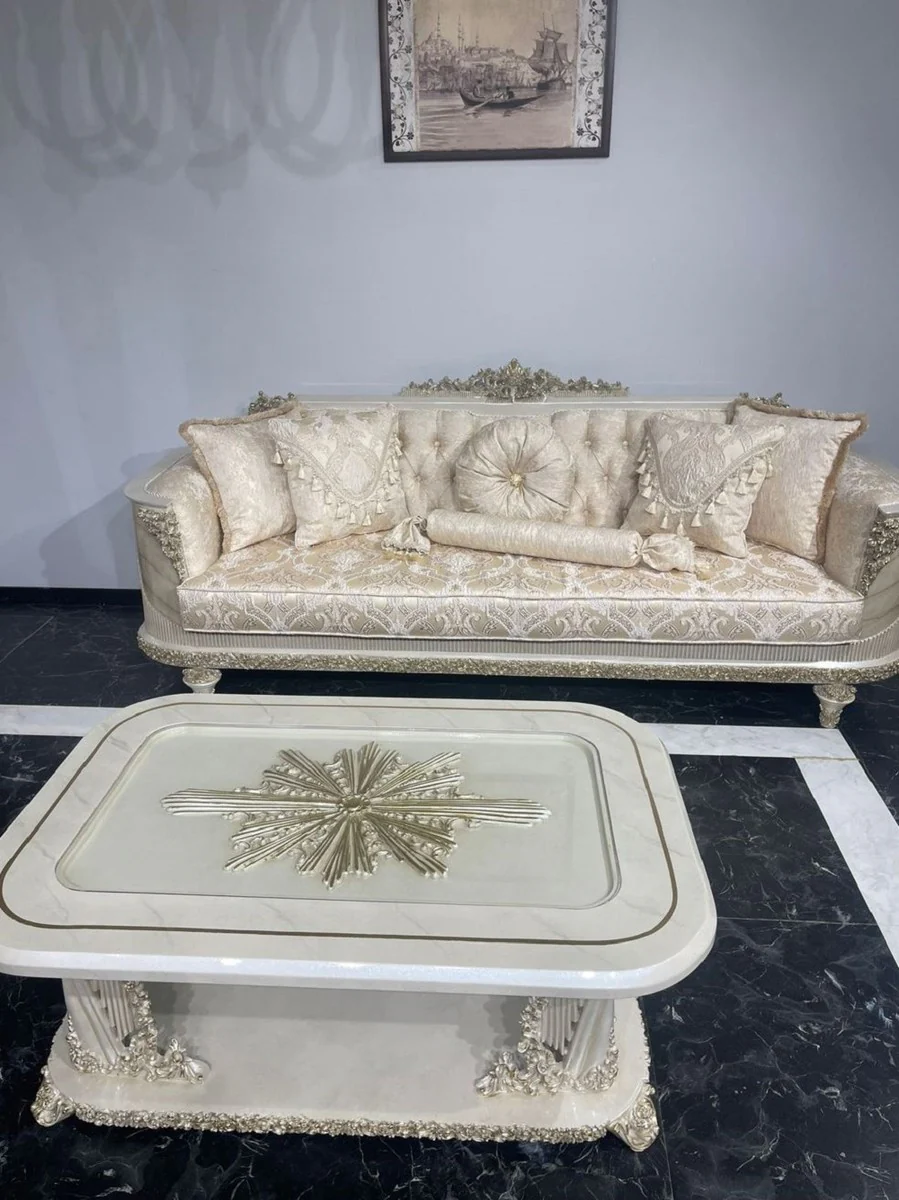 Luxury Baroque Living Room Sofa with Pattern Gold / Gray / Gold - Handmade Baroque Style Sofa - Luxury Living Room Furniture in Baroque Style - Baroque Furniture - Noble & Magnificent