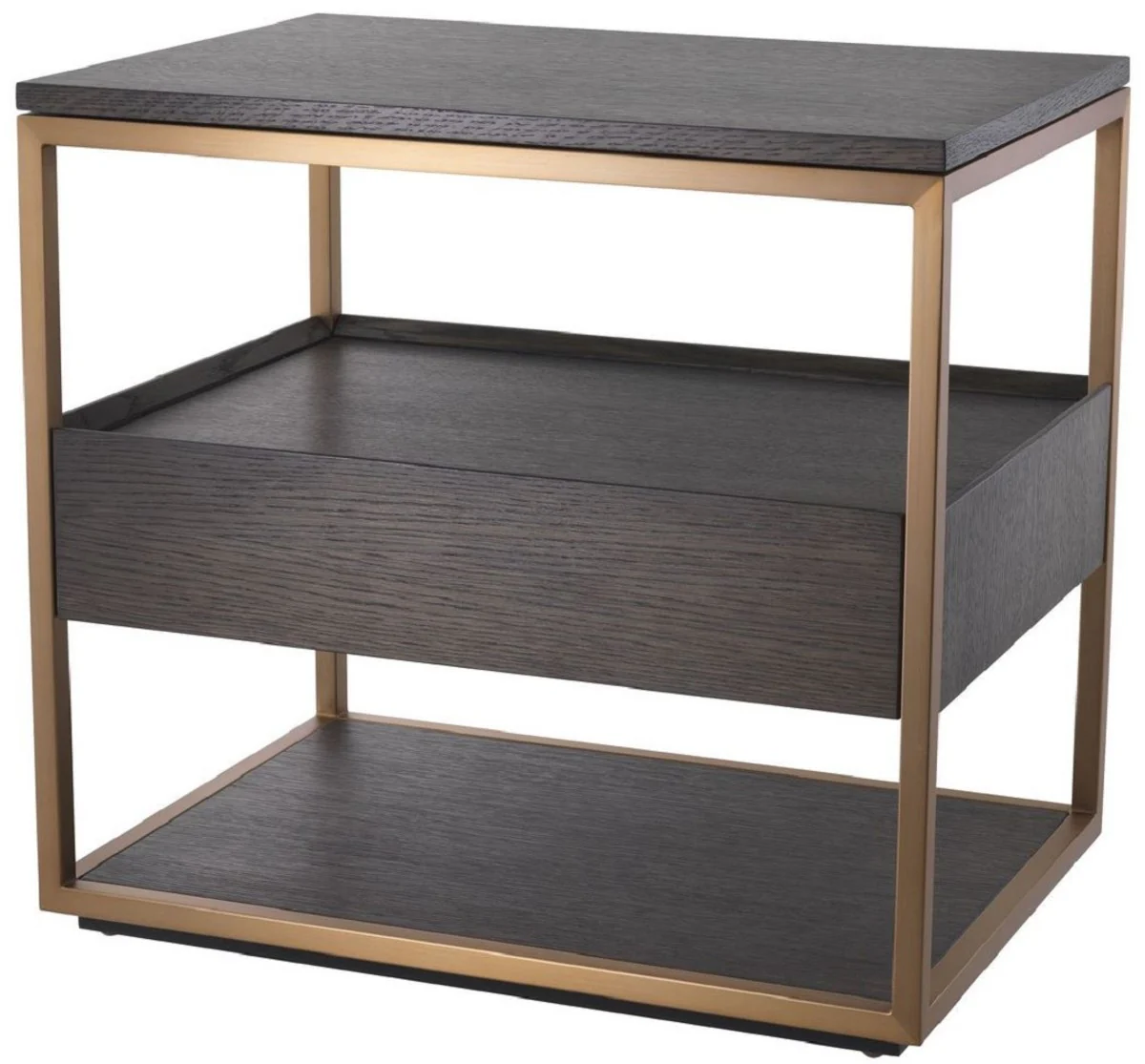 Luxury side table with drawer mocha / copper 65 x 46 x H. 61 cm - oak veneer bedside table with stainless steel frame - luxury furniture