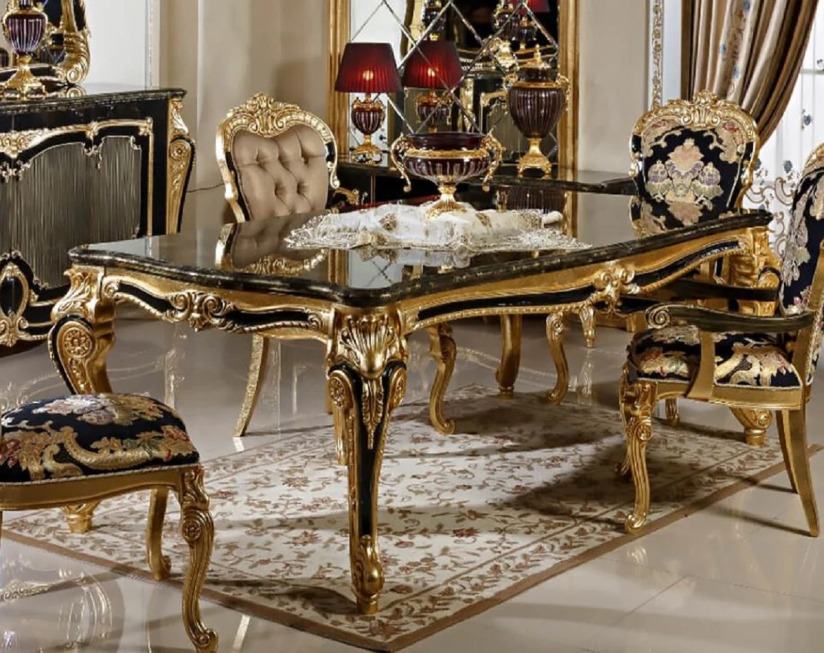 Luxury baroque dining table black / gold 220 cm