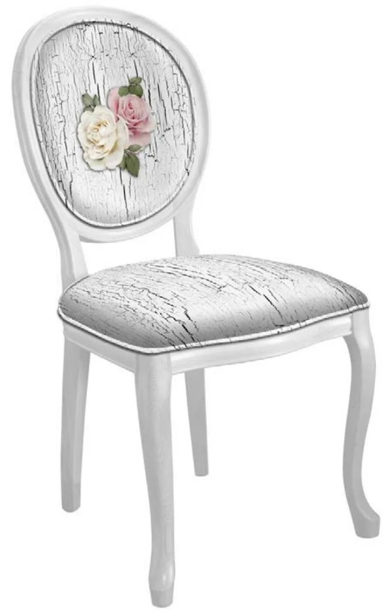 Baroque Dining Room Chair Roses Antique White / Multicolored / White - Handmade Antique Style Chair - Dining Room Furniture in Baroque Style