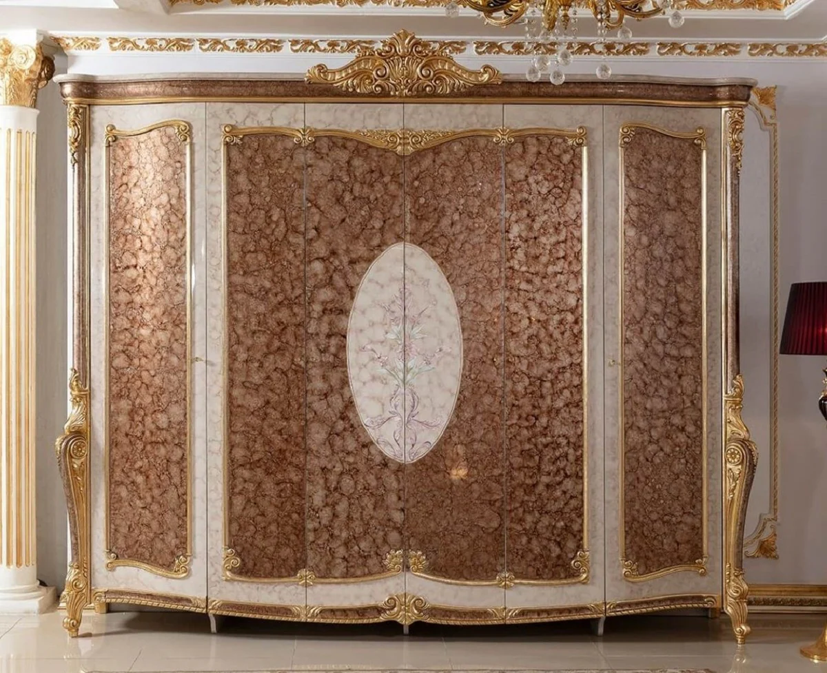 Luxury baroque bedroom wardrobe white / brown / gold - magnificent solid wood wardrobe in baroque style - baroque bedroom furniture - noble and magnificent