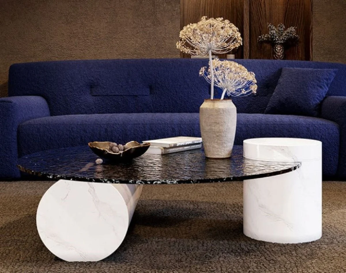 Luxury designer coffee table white 116 x 100 x H. 24 cm - Living room table with glass top - Living room furniture - Hotel furniture - Luxury furniture - Luxury quality - Made in Italy