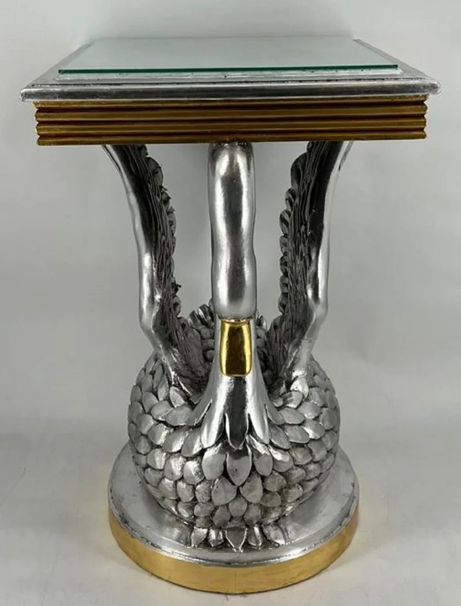 Baroque side table swan with glass top silver / gold H. 78 cm - Baroque furniture