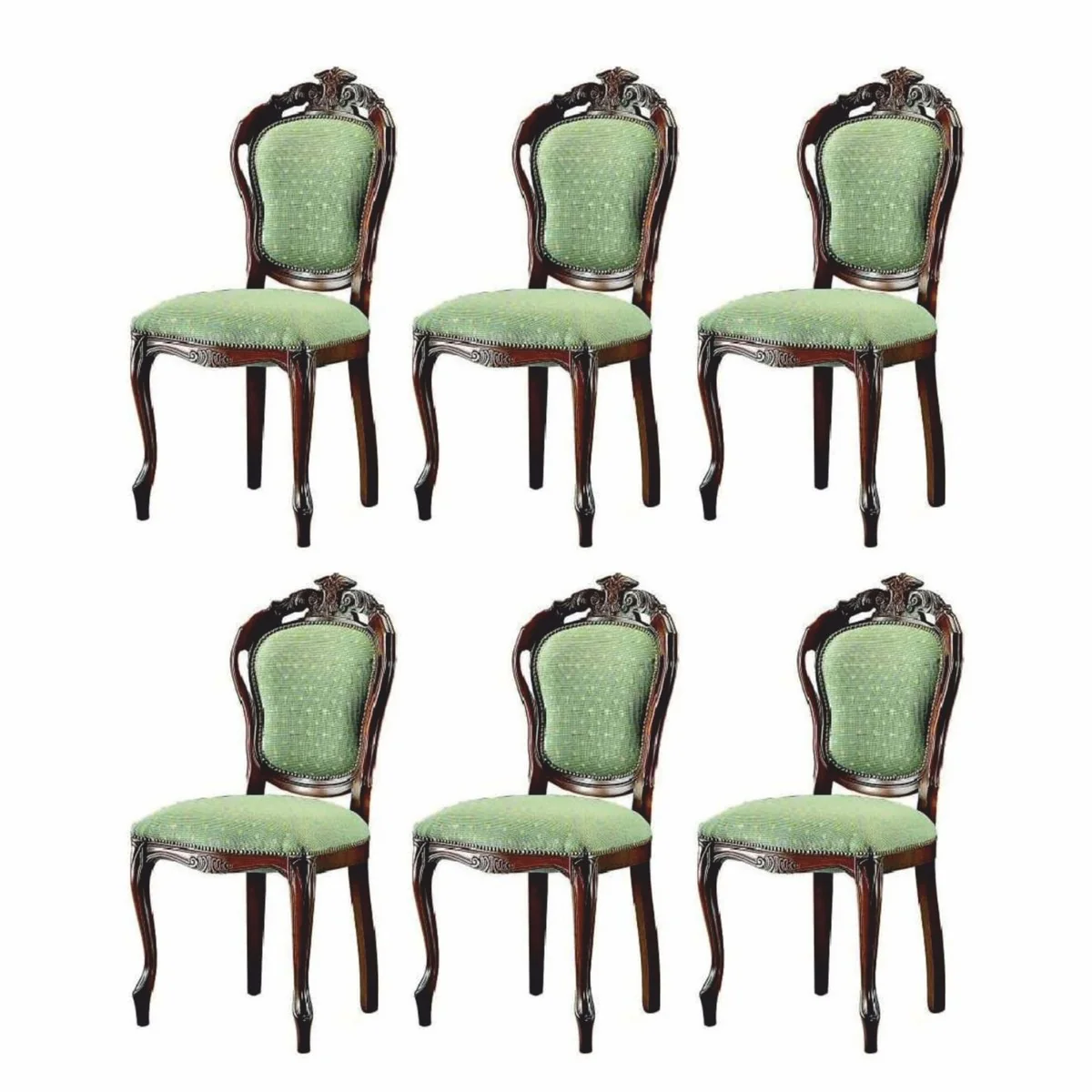 Luxury Baroque Dining Room Chair Set of 6 Green / Dark Brown H. 100 cm - Baroque Dining Room Furniture