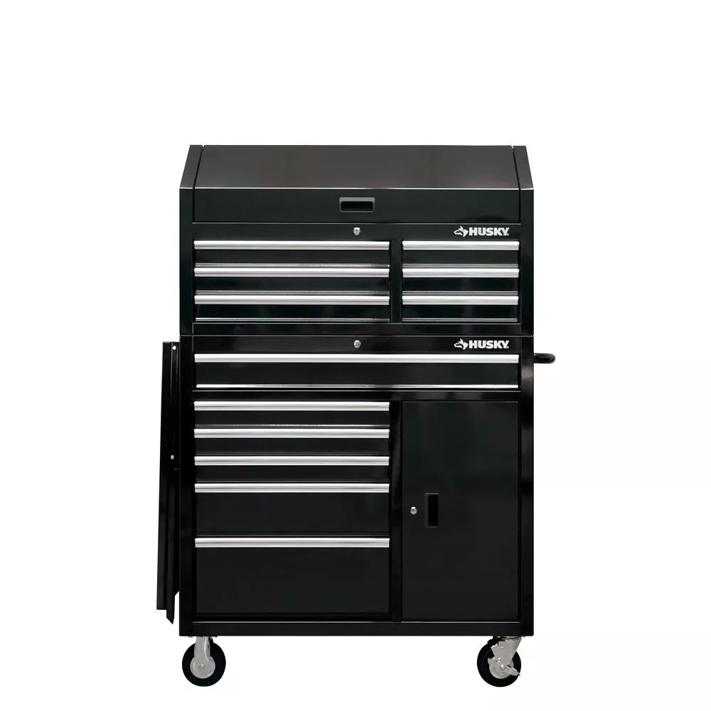 41 IN W 12-DRAWER DEEP-COMBINATION TOOL CHEST UND ROLLING CABINET SET IN GLOSS BLACK MIT SIDE TABELLE