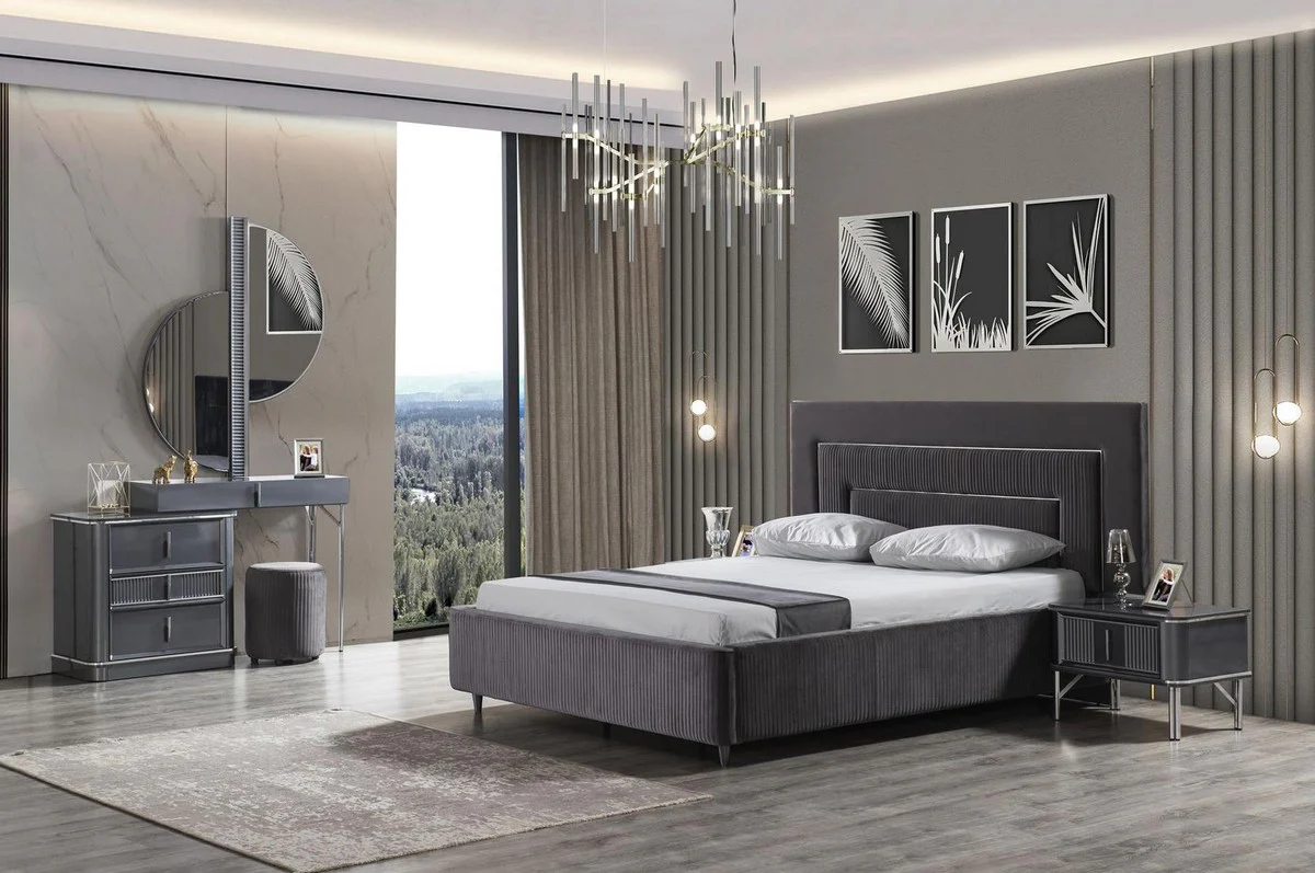 Luxury bedroom dressing table set gray / silver - 1 dressing table with mirror & 1 stool - luxury bedroom furniture